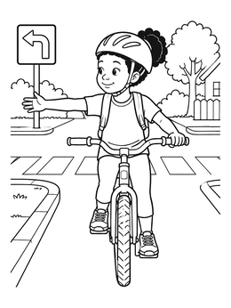 Free printable Child Signaling Turn On Bicycle coloring page