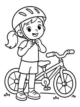 Free printable Girl Fastening Helmet By Her Bicycle coloring page