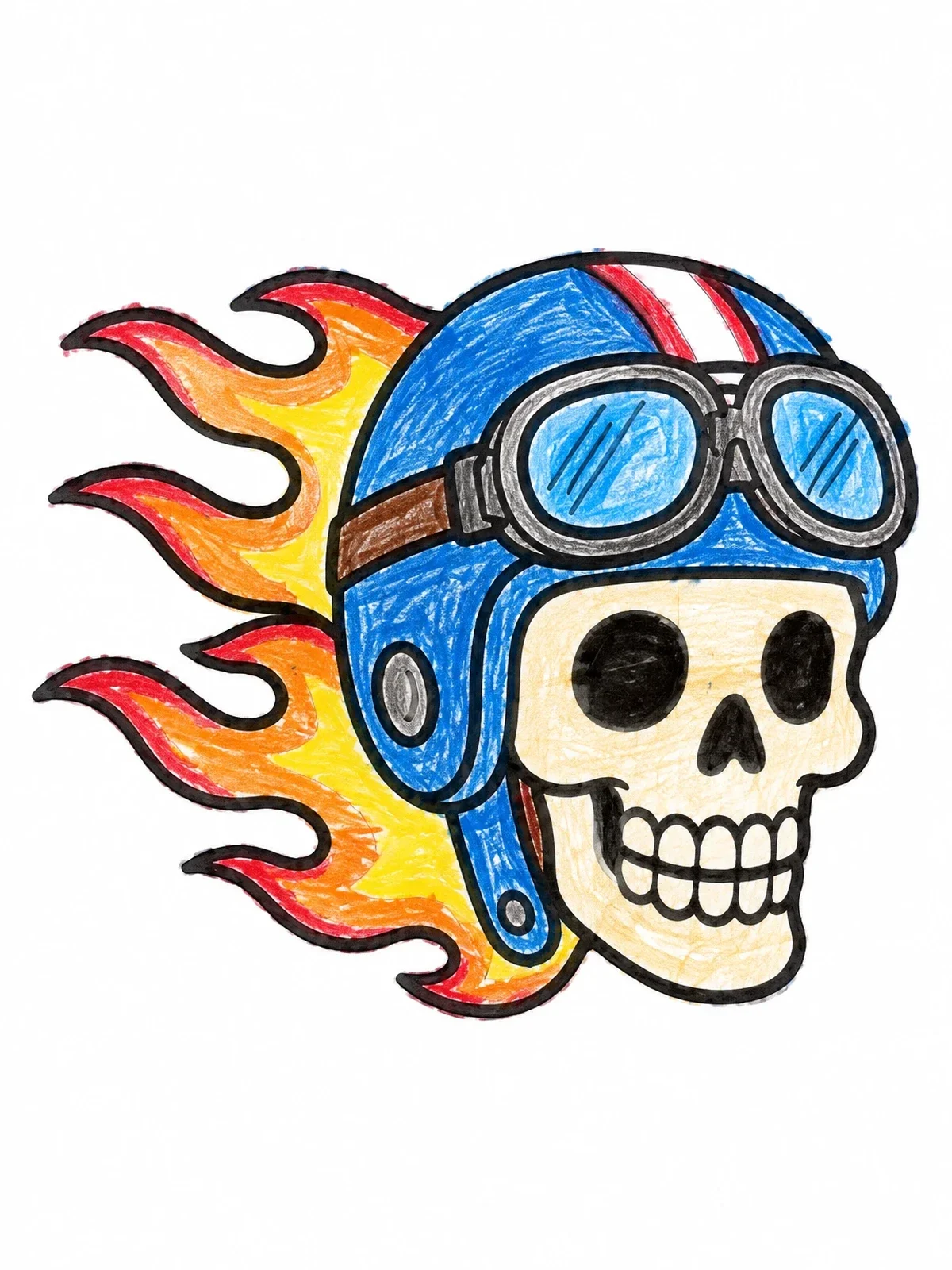 Colored example of the Biker Skull With Helmet And Flames coloring page