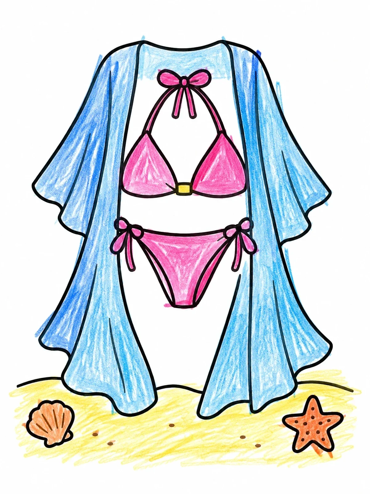Colored example of the Bikini And Flowing Beach Cover Up coloring page