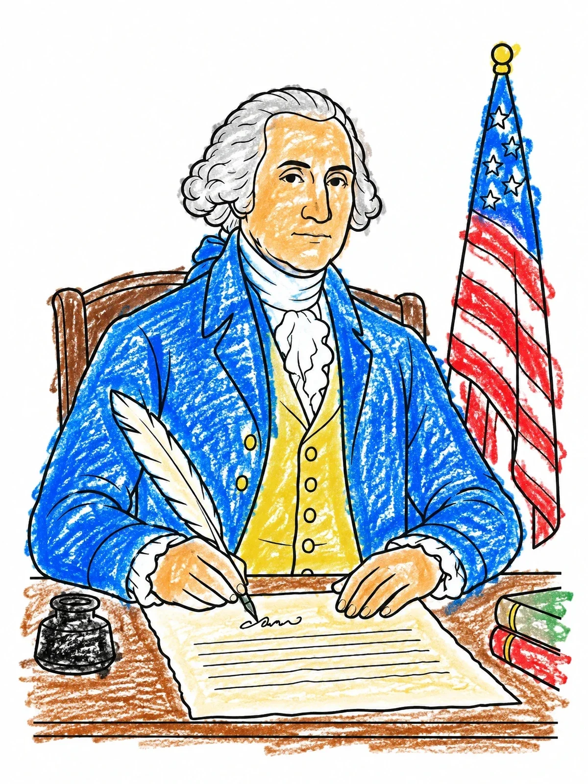 Colored example of the George Washington Signing Historic Document coloring page