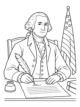 Free printable George Washington Signing Historic Document coloring page