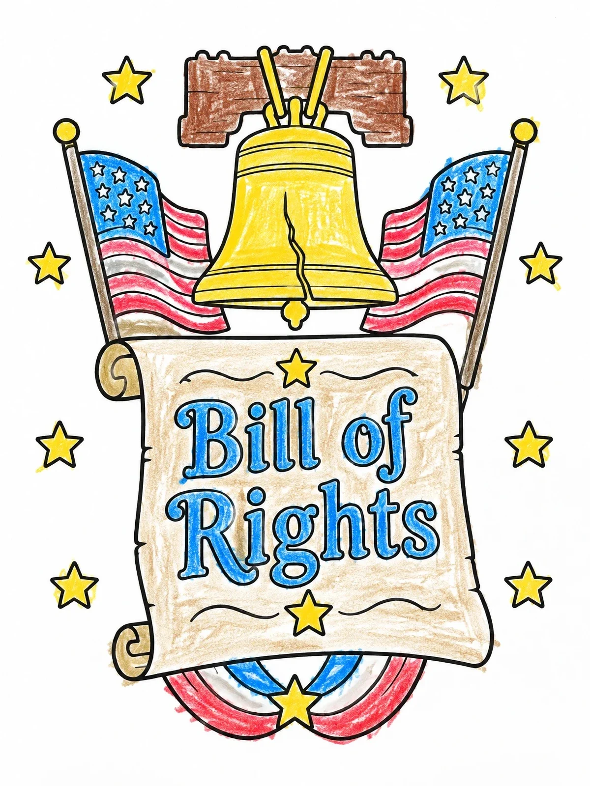 Colored example of the Bill Of Rights With Liberty Bell coloring page