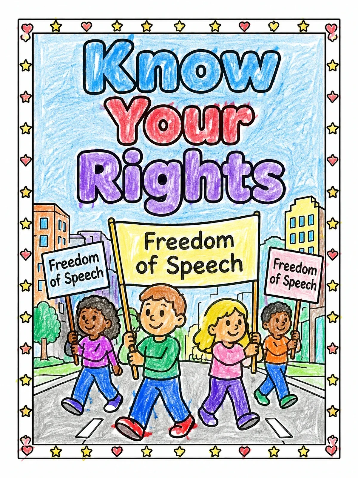 Colored example of the Children Marching For Freedom Of Speech coloring page