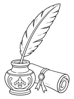 Free printable Quill Pen With Inkpot And Scroll coloring page