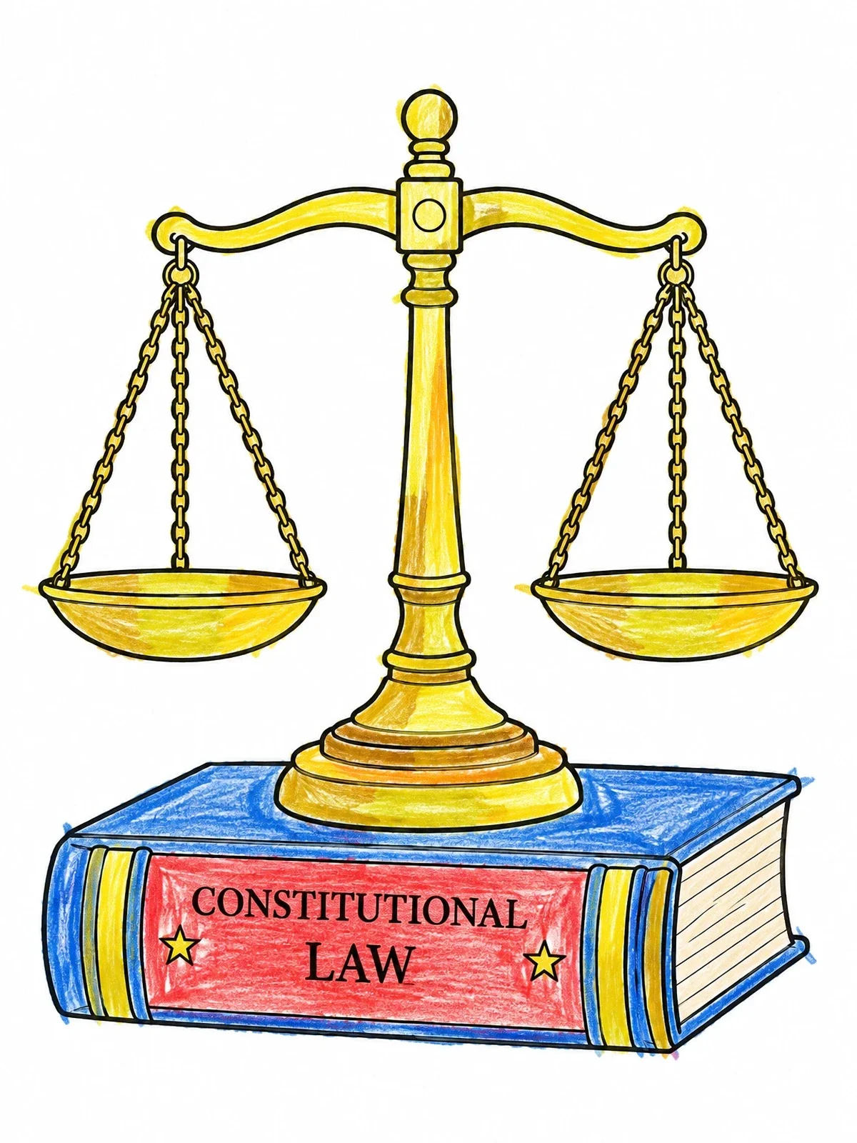 Colored example of the Scales Of Justice On Law Book coloring page