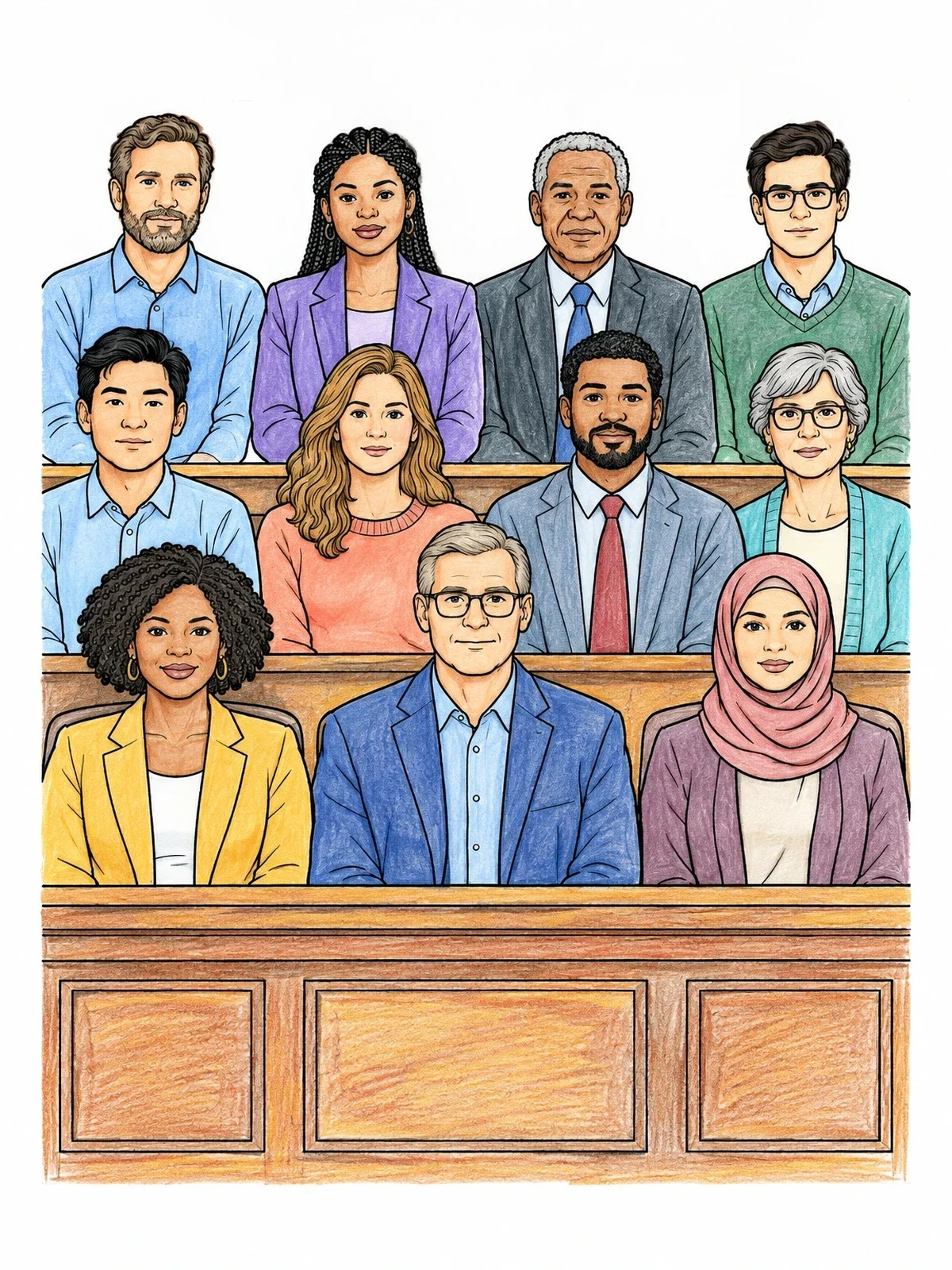 Colored example of the Diverse Seventh Amendment Jury Panel coloring page