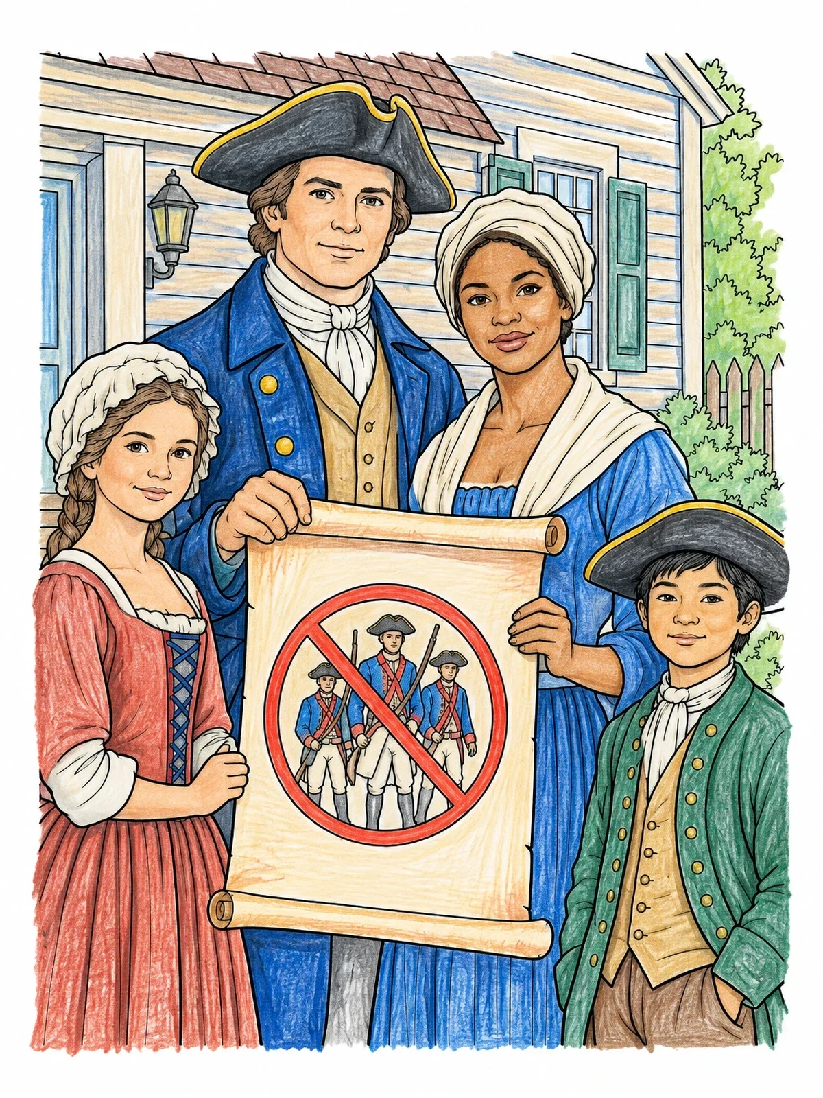 Colored example of the Third Amendment Colonial Family Rights coloring page