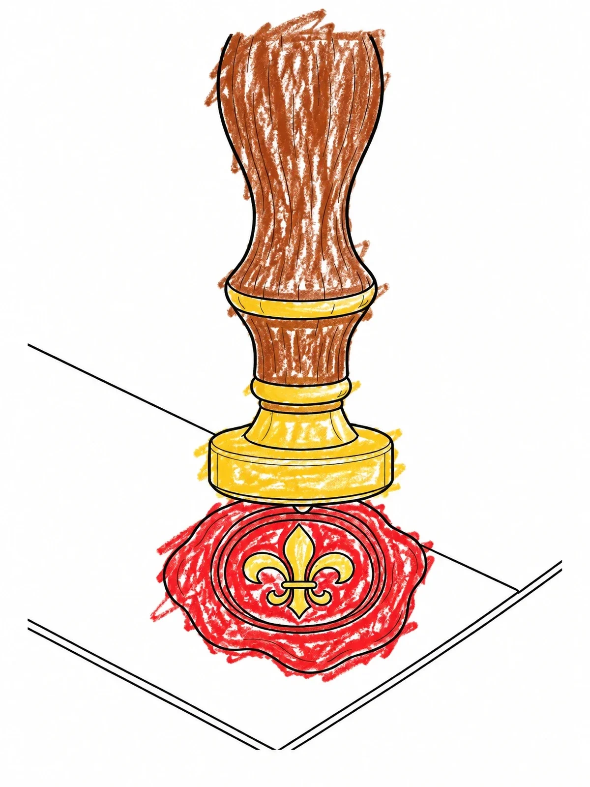 Colored example of the Fleur De Lis Wax Seal Stamp coloring page
