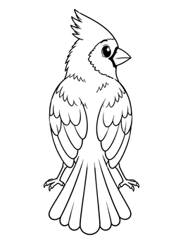A bird coloring page featuring a cardinal looking over its shoulder with spread tail feathers.