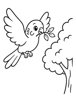 A cute budgie carrying a twig in this bird coloring page.