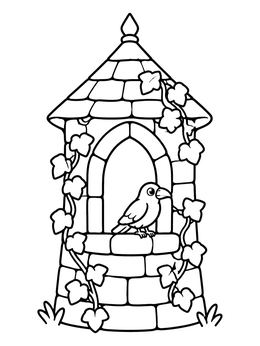 Free printable Bird In Castle Turret Window coloring page