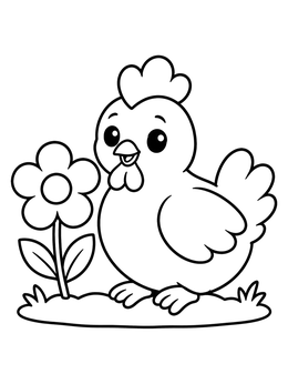 Free printable Cute Little Chick By Flower coloring page
