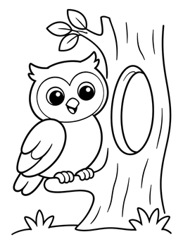 Free printable Cute Owl By Tree Hollow coloring page