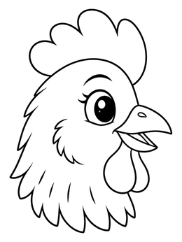 A cheerful cartoon bird coloring page showing a friendly chicken head.