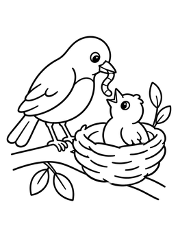 Free printable Parent Bird Feeding Chick In Nest coloring page