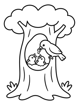 Free printable Bird Feeding Chicks In Tree Cavity coloring page