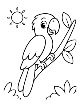 Free printable Happy Parrot On A Branch coloring page
