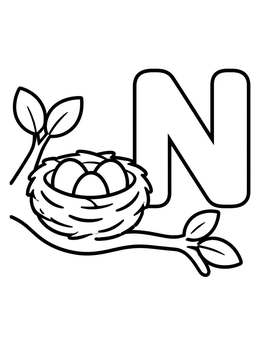 Free printable Bird Nest With Letter N coloring page