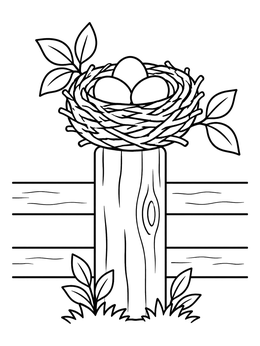 Free printable Bird Nest On Wooden Fence Post coloring page