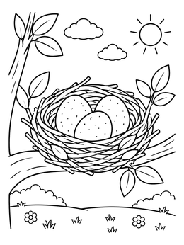 Free printable Bird Nest With Speckled Eggs coloring page