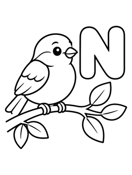 Free printable Bird On Branch With Letter N coloring page