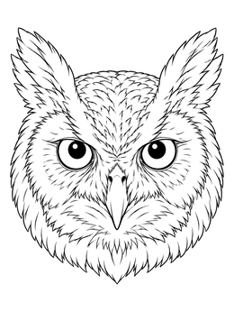 Detailed horned owl portrait in this bird coloring page.