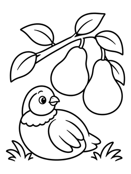 Free printable Cute Bird Resting Below Pears coloring page