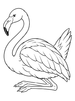 A resting flamingo on this detailed bird coloring page.