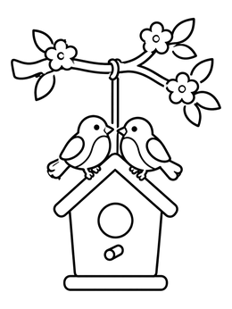 Free printable Birdhouse On Blooming Tree Branch coloring page