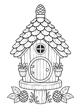 Free printable Birdhouse Fairy Home With Pinecone Roof coloring page