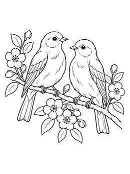 Free printable Two Birds On Blossom Branch coloring page