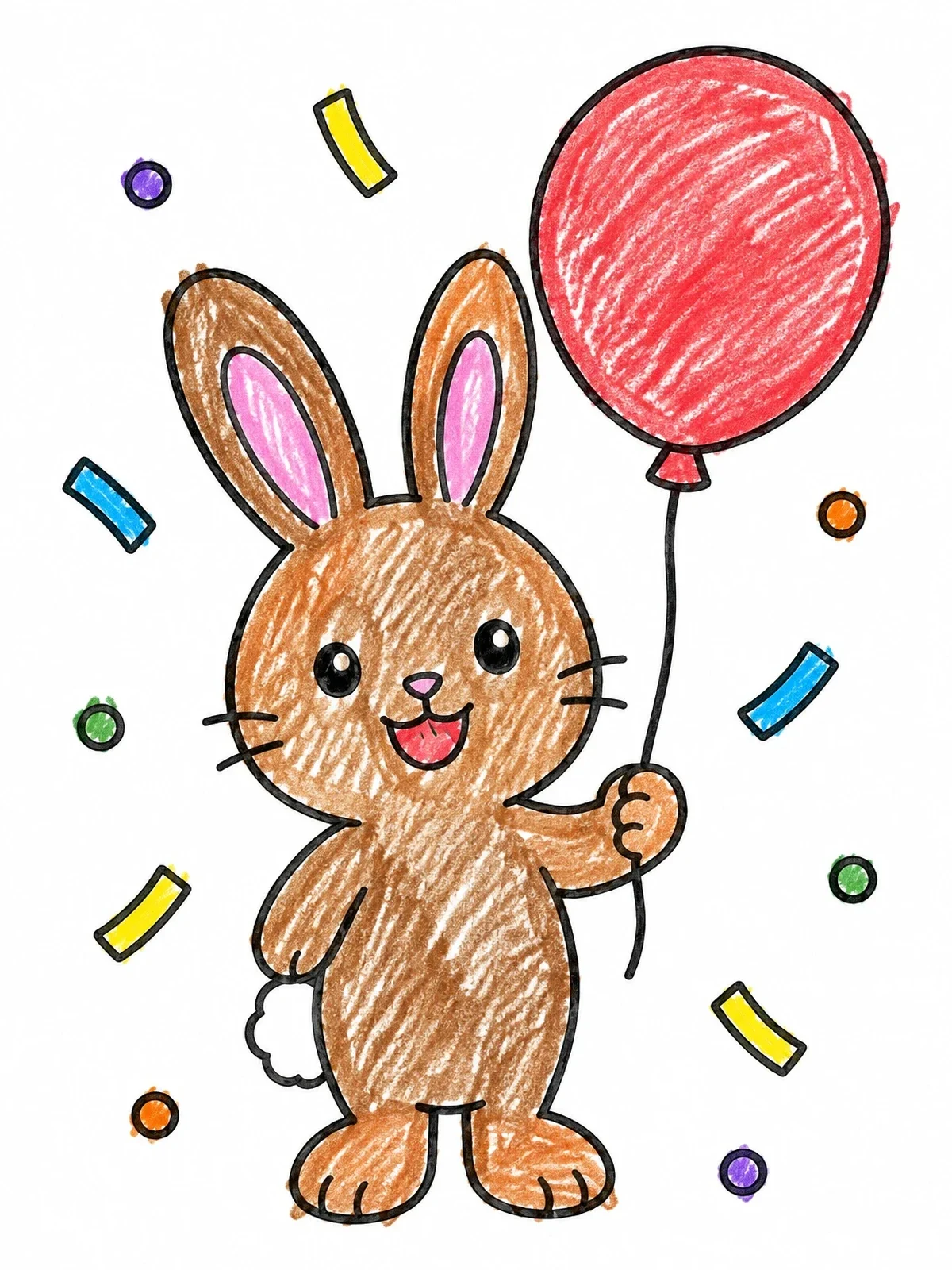 Colored example of the Cute Bunny With Party Balloon coloring page