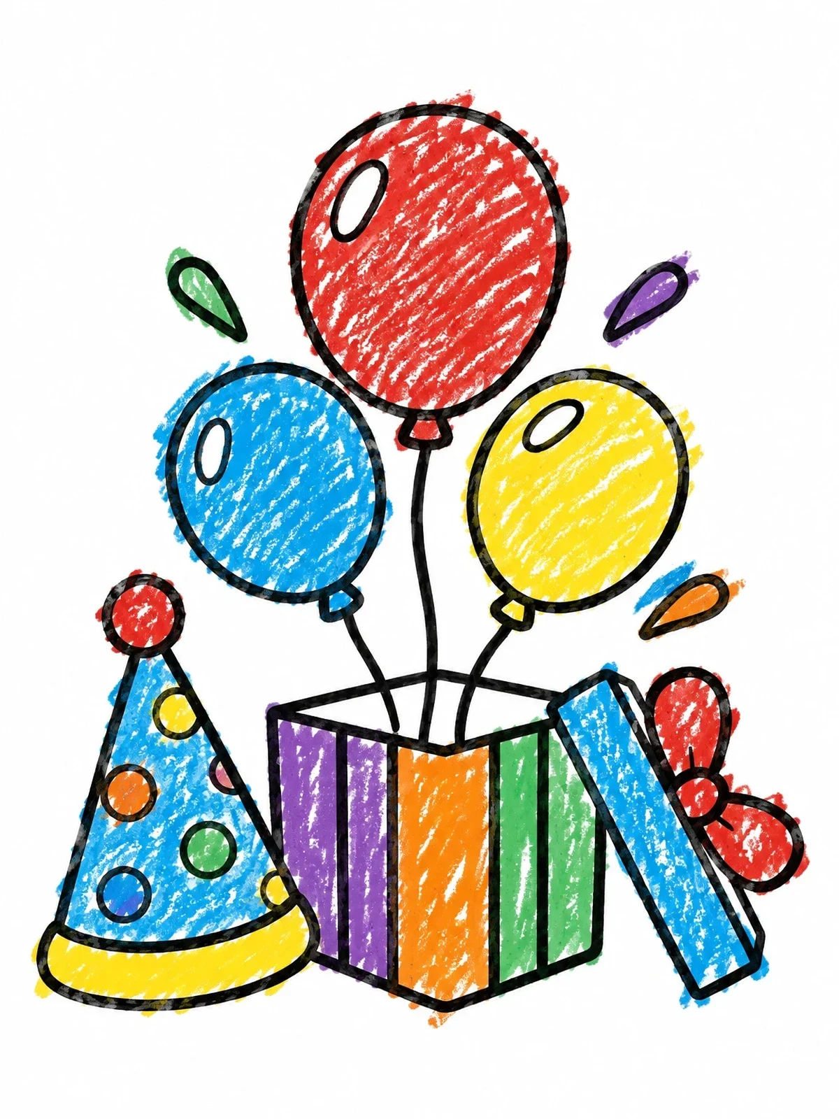 Colored example of the Surprise Birthday Balloons And Present coloring page