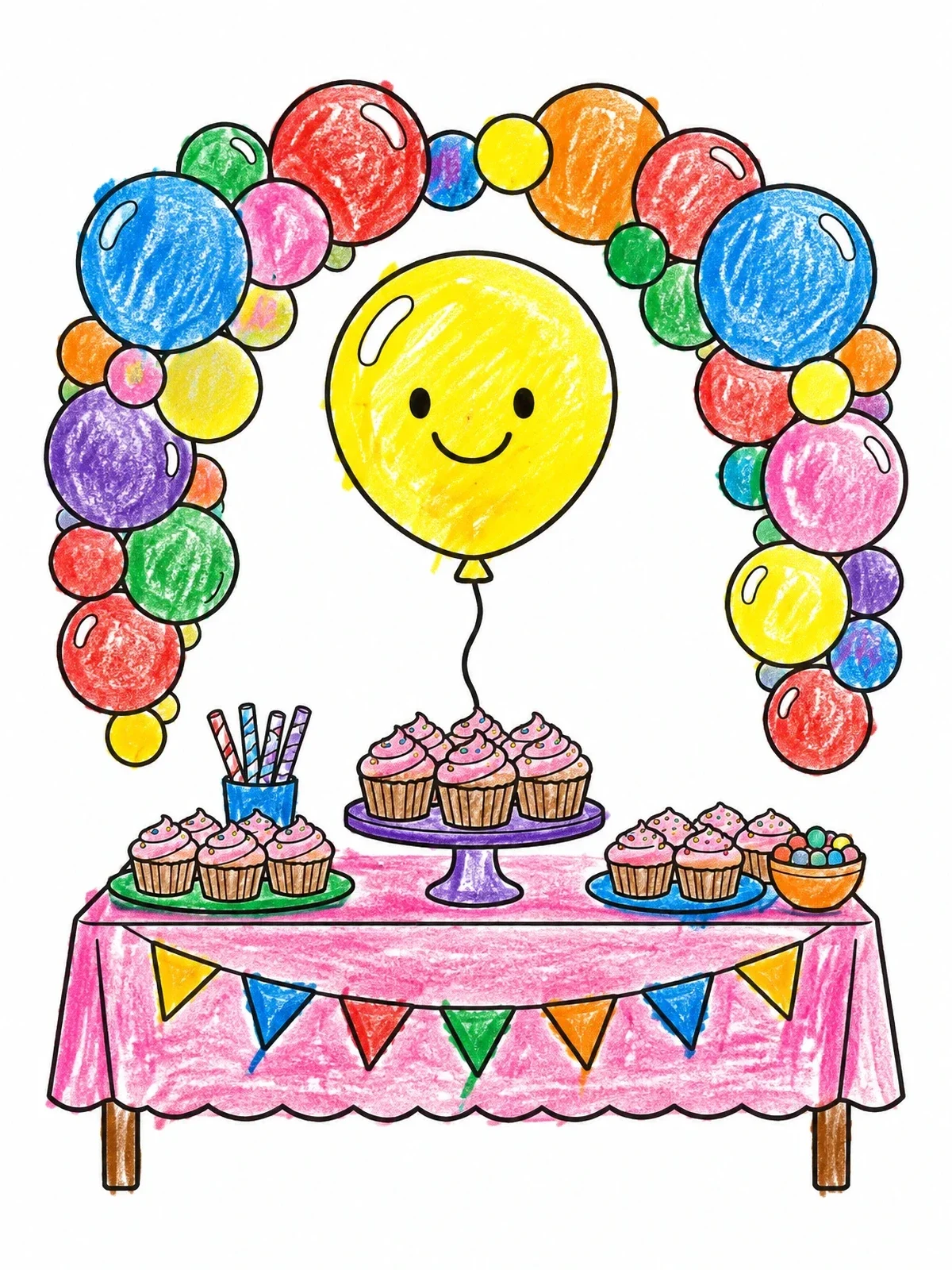 Colored example of the Party Table With Balloon Arch coloring page