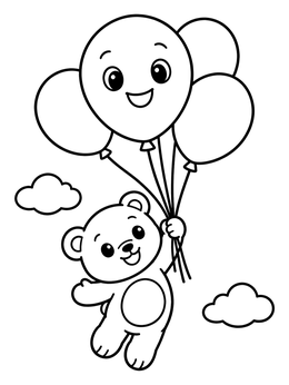 Free printable Teddy Bear Flying With Balloons coloring page