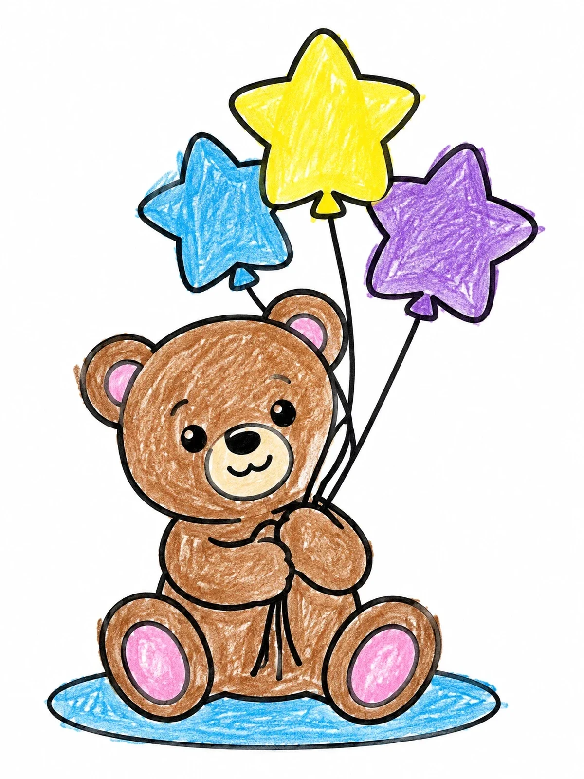 Colored example of the Teddy Bear With Star Balloons coloring page