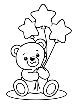 Free printable Teddy Bear With Star Balloons coloring page