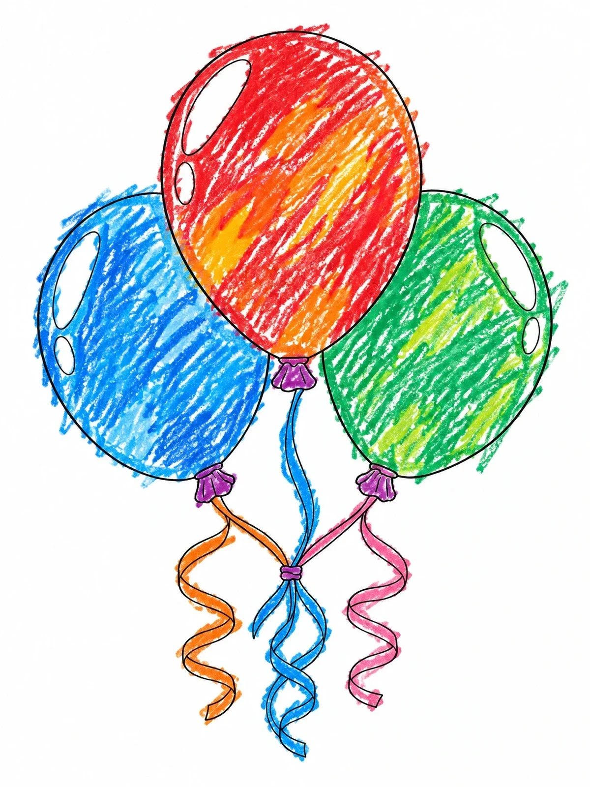 Colored example of the Three Festive Balloons With Ribbons coloring page