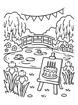 Free printable Birthday Celebration In Monet's Garden coloring page