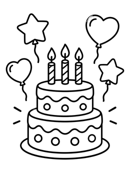 Free printable Birthday Cake With Floating Party Balloons coloring page