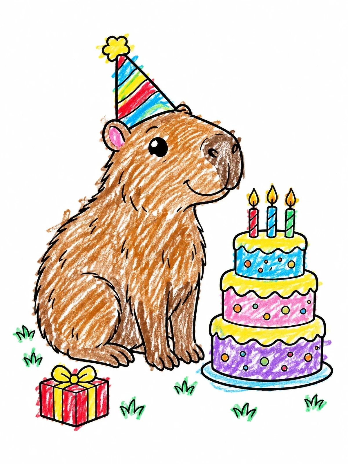 Colored example of the Birthday Capybara With Cake coloring page