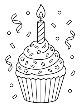 Free printable Birthday Cupcake With Burning Candle coloring page