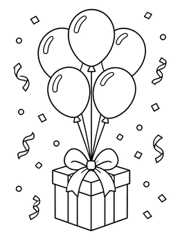 Free printable Birthday Gift With Floating Balloons coloring page