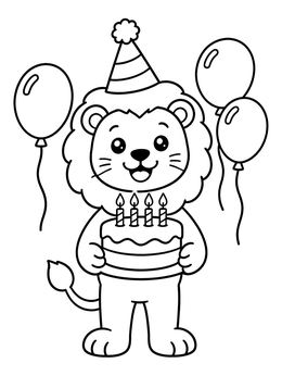 Birthday Lion with Cake coloring page