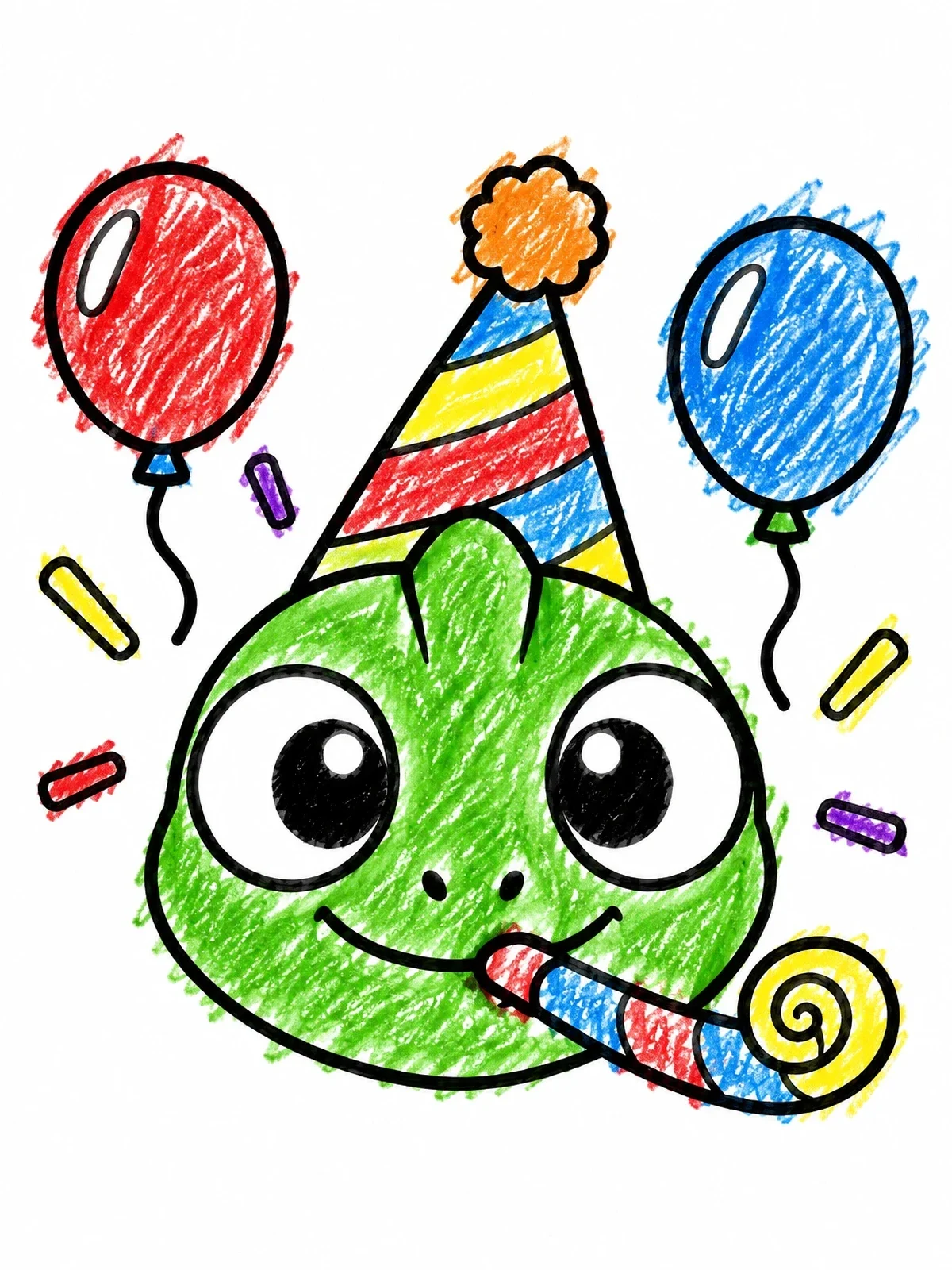Colored example of the Birthday Party Chameleon With Balloons coloring page