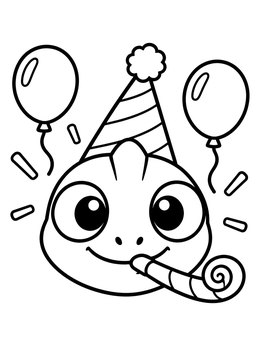 Free printable Birthday Party Chameleon With Balloons coloring page