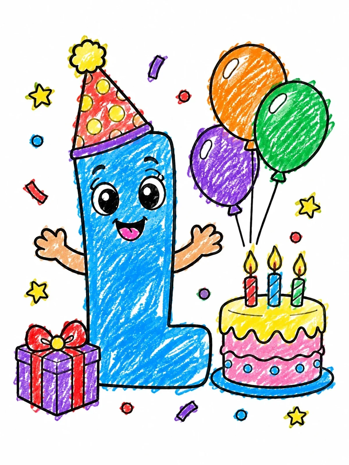 Colored example of the Birthday Party Letter L Celebration coloring page