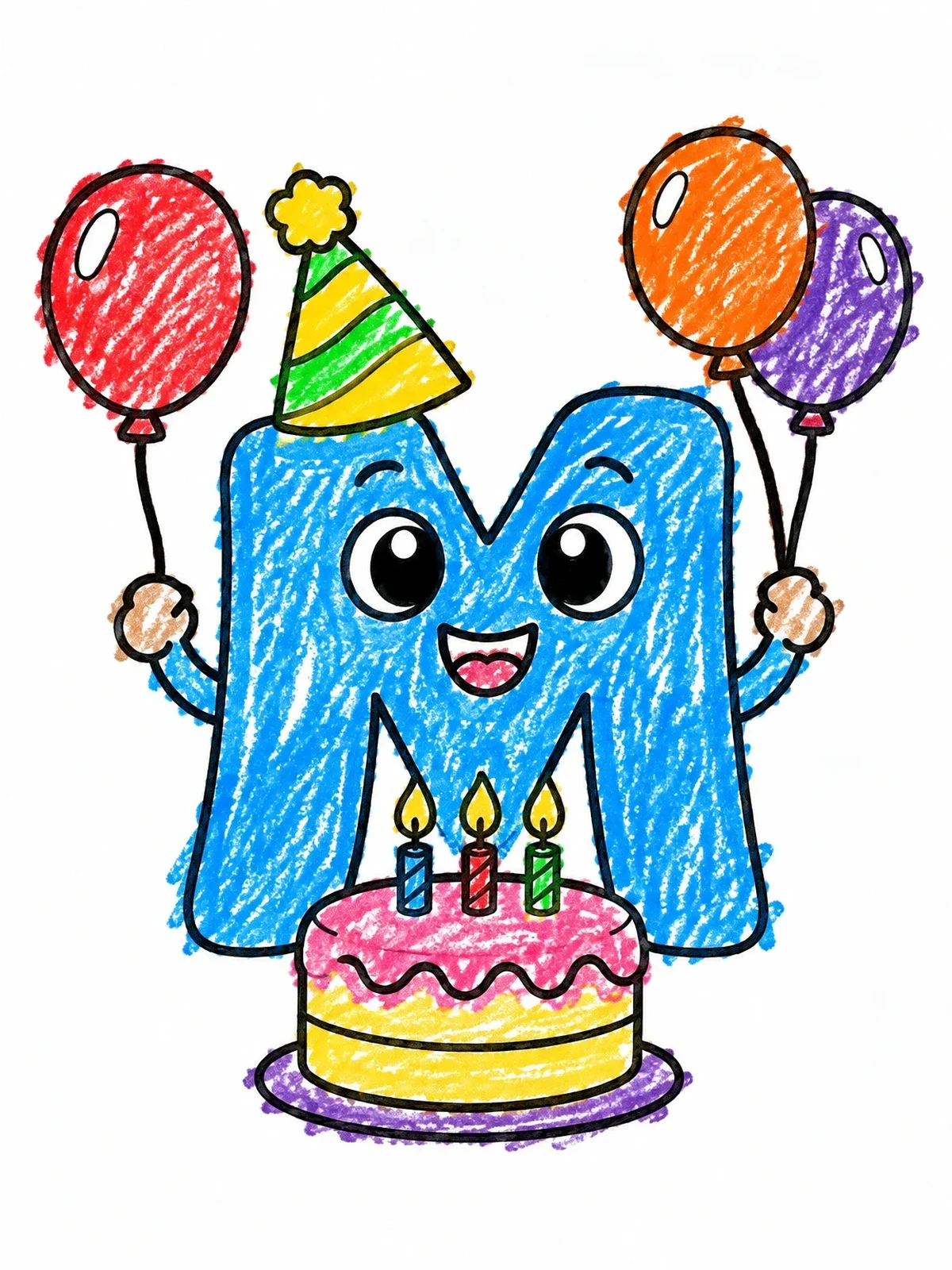 Colored example of the Birthday Party Letter M coloring page
