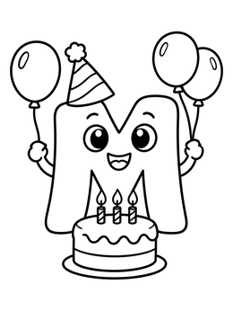 Free printable Birthday Party Letter M coloring page
